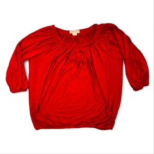 MICHAEL Michael Kors Large Red Quarter Sleeve Pleated Blouse